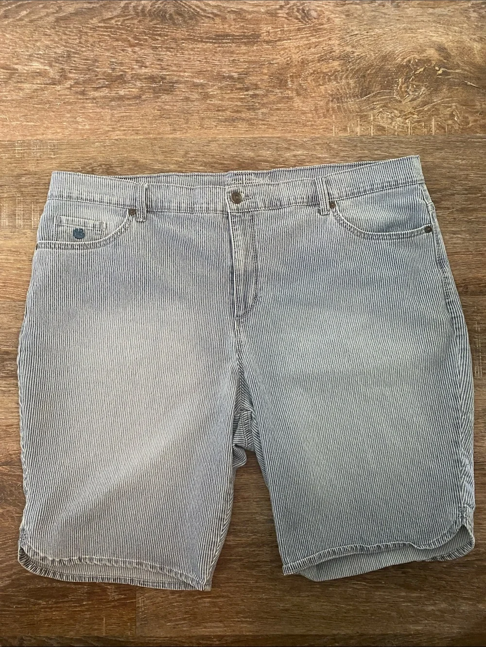 Gloria Vanderbilt Women's 20W Classic Pinstripe Cotton Shorts - Light Blue